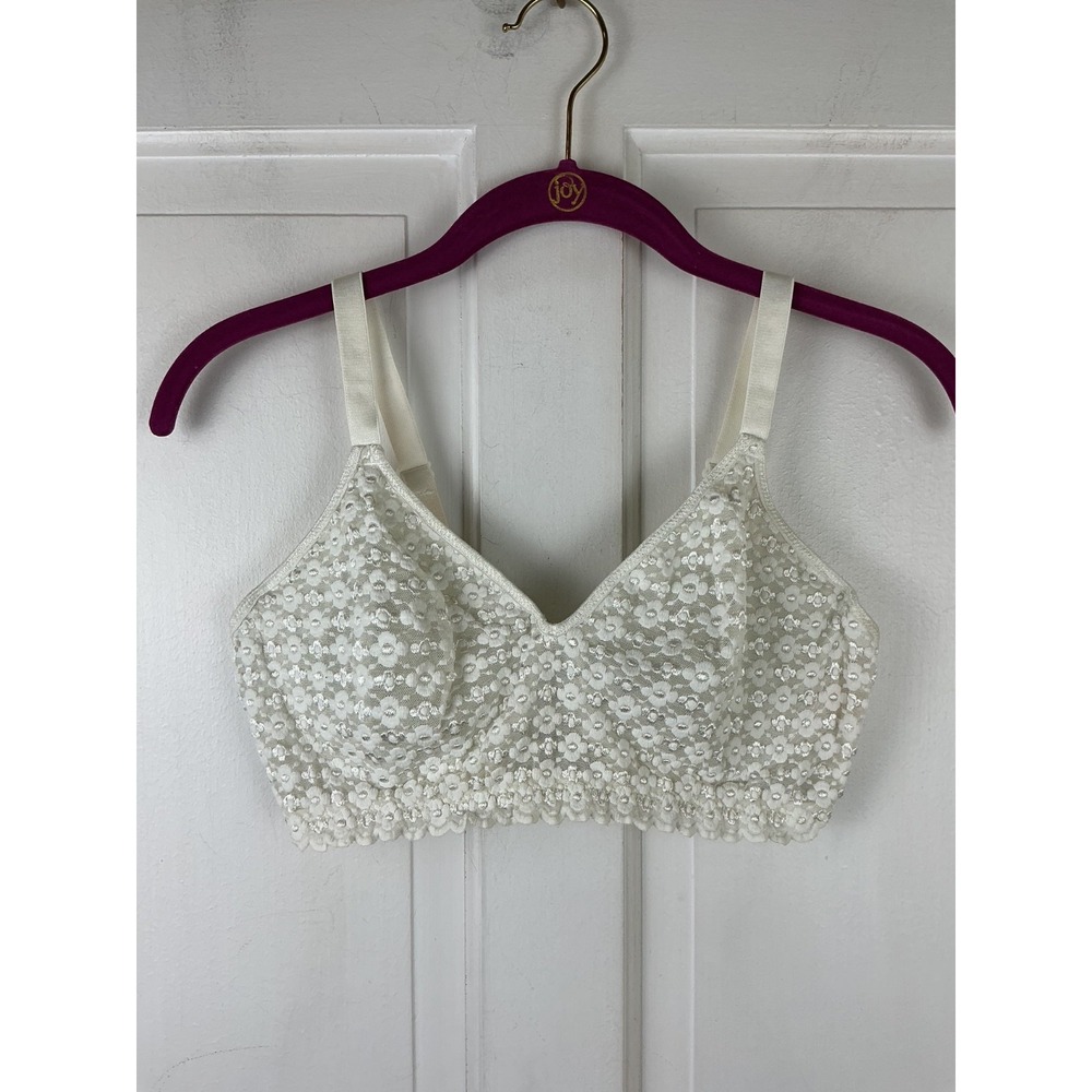 Vintage Olga Bra 36DD White Lace Unlined Cup Underwire Adjustable 33032